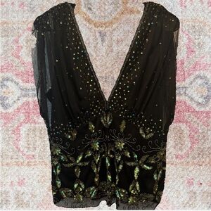 Vintage Marine Beaded and Sequin Top